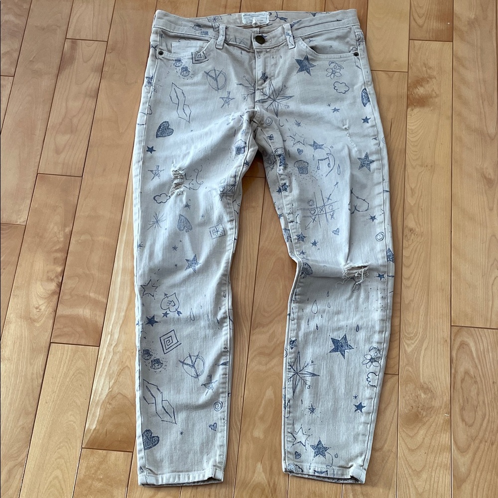 Current/Elliott FUNNY Blue Patterned Women's Ankle Jeans